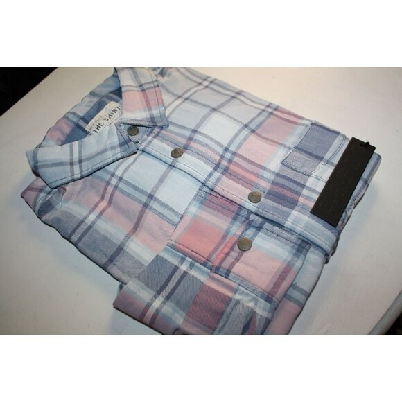 NWT Joe's Jeans Pink & Blue Plaid Single Pocket Relaxed Snap Down Shirt S $169 - Picture 1 of 4